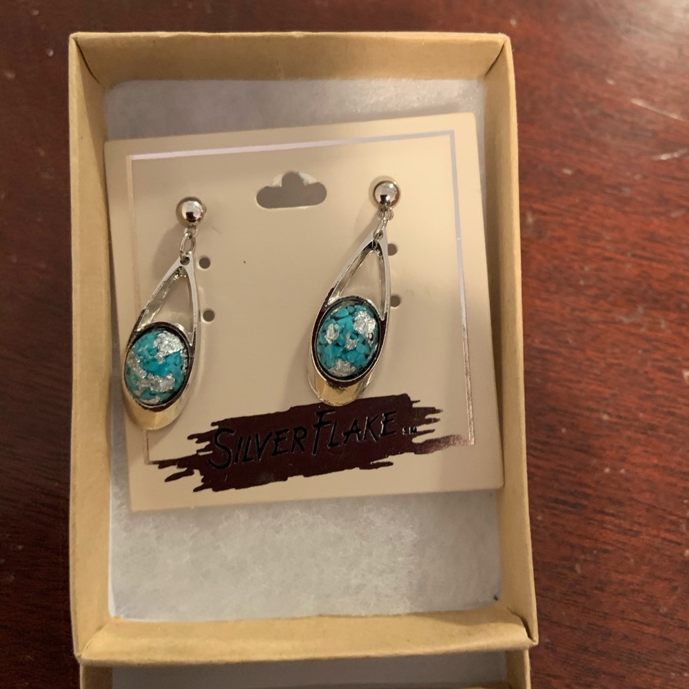 Turquoise and silver pierced earrings